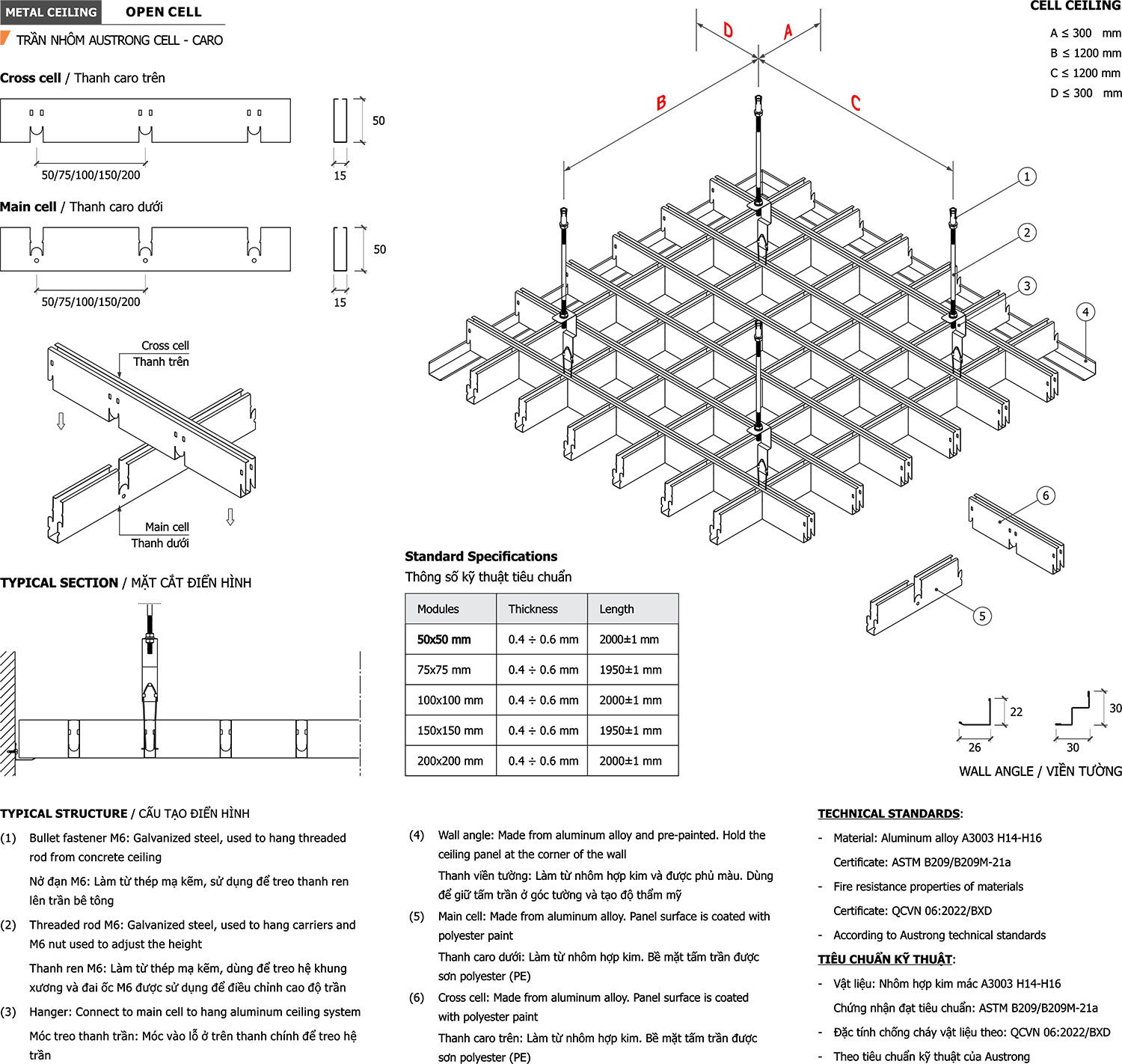 Cấu tạo Trần nhôm Cell (caro)